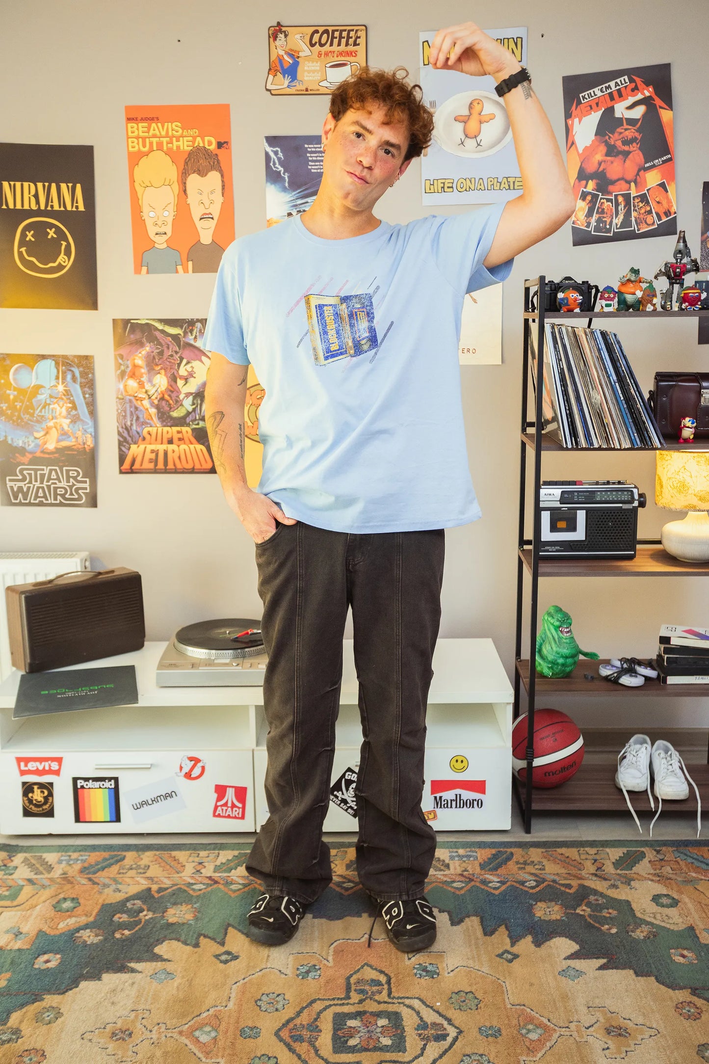 Polera Rewind Hombre - Blockbuster Celeste